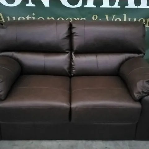 QUALITY BRITISH DESIGNER 2 SEATER SOFA - BROWN LEATHER 