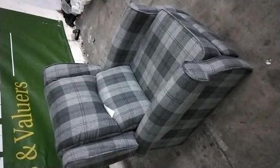 QUALITY DESIGNER LIGHT/DARK GREY TARTAN FABRIC PUSHBACK RECLINER ARMCHAIR 