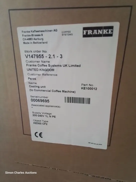 BOXED BRAND NEW FRANKE SPECTRE COOLING UNIT TO COFFEE MACHINE Model KE100012