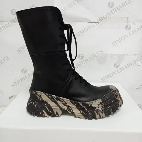 BOXED PAIR OF LOFINA GAS NERO HIGH PLATFORM HIGH RISE LACE BOOTS - EU 38