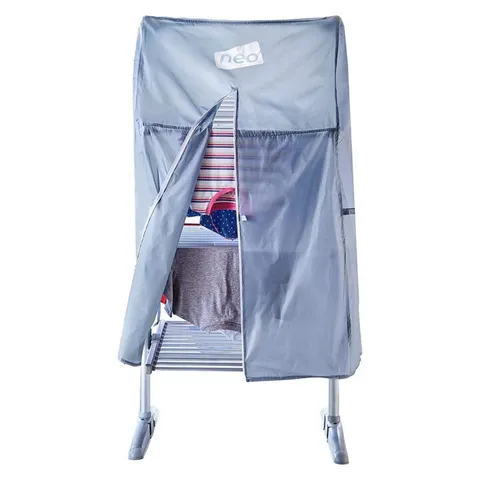 BOXED NEO LARGE INDOOR ELECTRIC 3 TIER AIRER FOLDING FOLDABLE LAUNDRY CLOTHES HORSE PORTABLE HEATED RAIL RACK DRYER COVER 36 RAILS 147 CM (1 BOX)