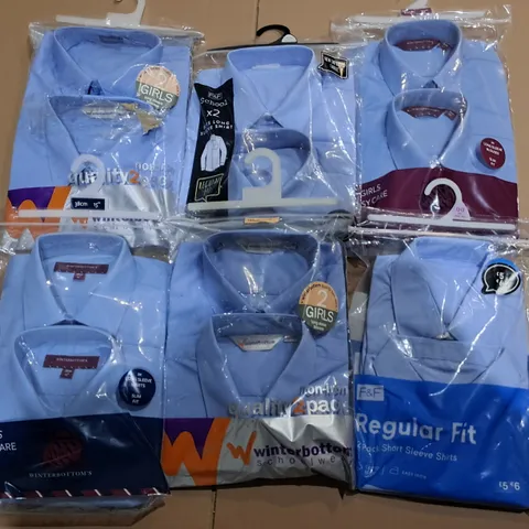 LOT OF APPROXIMATELY 36 ASSORTED 2-PACKS OF BLUE SCHOOL SHIRTS IN VARIOUS SIZES