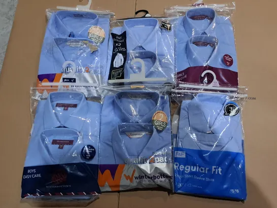 LOT OF APPROXIMATELY 36 ASSORTED 2-PACKS OF BLUE SCHOOL SHIRTS IN VARIOUS SIZES