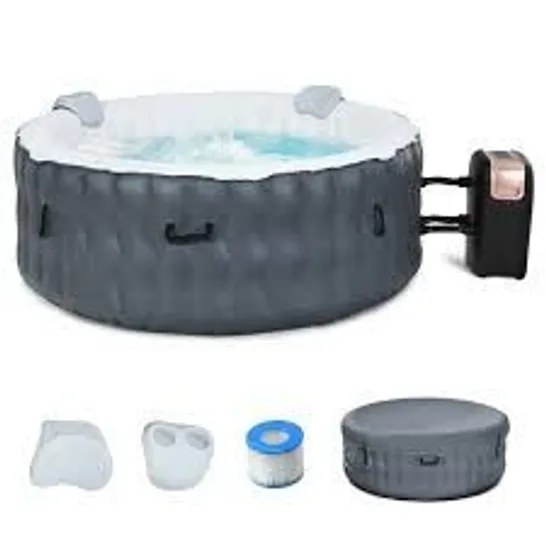 BOXED INFLATABLE HOT TUB SPA PORTABLE HEATED ROUND TUB SPA W/ 108 MASSAGE BUBBLE JETS - GREY (1 BOX)