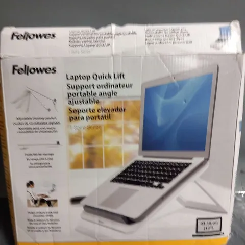 THREE ASSORTED FELLOWES PRODUCTS TO INCLUDE; LAPTOP SUPPORT AND STANDARD MONITOR RISER