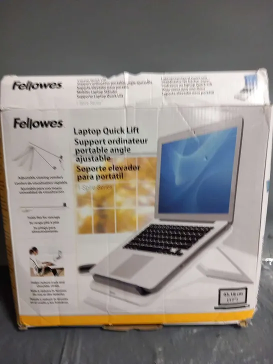 THREE ASSORTED FELLOWES PRODUCTS TO INCLUDE; LAPTOP SUPPORT AND STANDARD MONITOR RISER