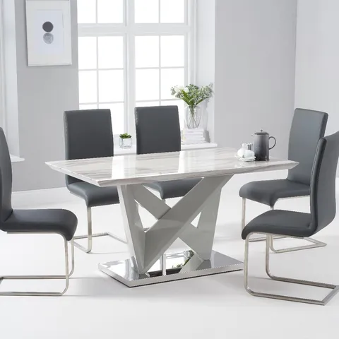 BOXED CARRERA WHITE MARBLE EFFECT AND CHROME 150cm DINING TABLE (2 BOXES)