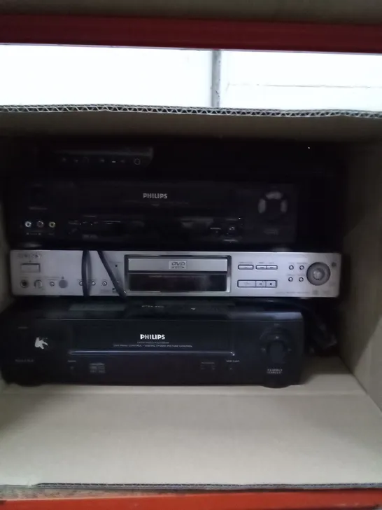 BOX OF DVD AND VIDEO PLAYERS INCLUDING PHILLIPS AND SONY 