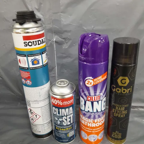 APPROXIMATELY 10 ASSORTED AEROSOLS TO INCLUDE , HAIR STYLING SPRAY , CILLIT BANG , SOUNDAFOAM , ETC 