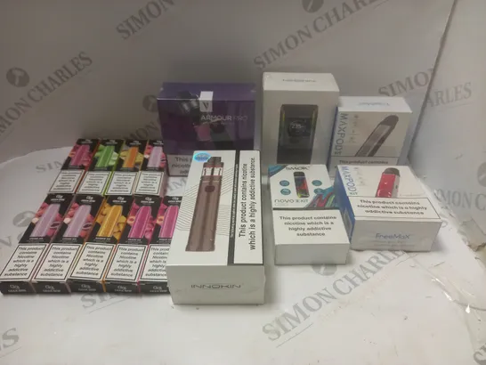 BOX OF APPROXIMATELY 30 ASSORTED VAPING PRODUCTS AND ACCESSORIES TO INCLUDE DISPOSABLES, KITS ETC