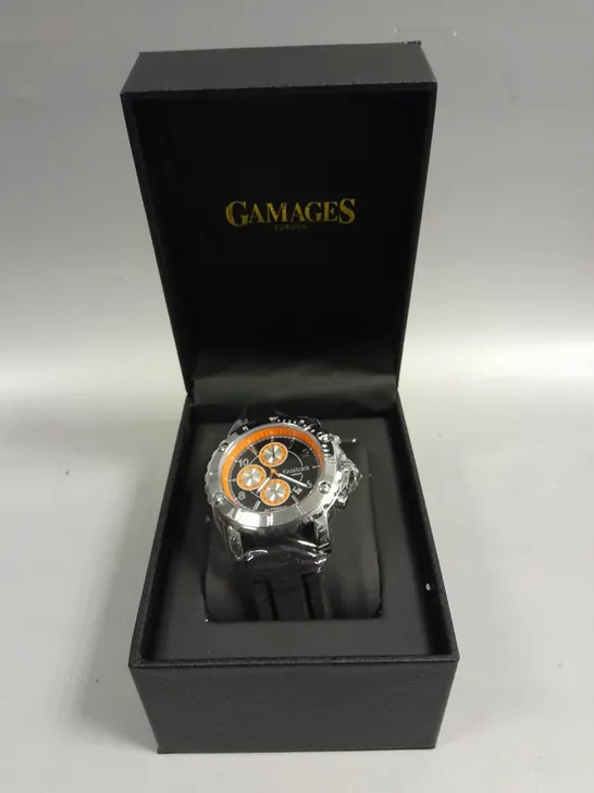 GAMAGES INNOVATOR STEEL BLACK DIAL WATCH 