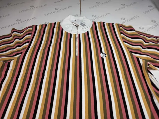 PRETTY GREEN HOLLEN STRIPE ZIP NECK TOP IN MULTICOLOURED STIPED - XXL