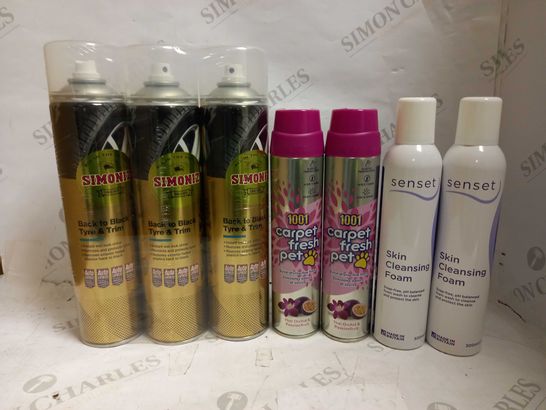 LOT OF APPROXIMATELY 15 AEROSOLS & SPRAYS, TO INCLUDE CARPET CLEANER, SKIN CLEANSING FOAM, ETC