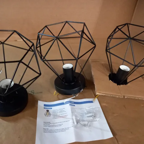 LOT OF 3 VINTAGE METAL CAGE CEILING LIGHTS