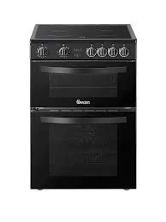 SWAN SX16730B 60CM WIDE DOUBLE OVEN ELECTRIC COOKER WITH CERAMIC HOB - BLACK