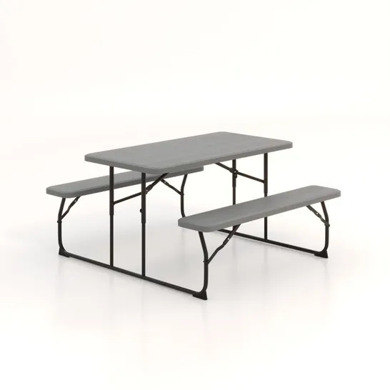 BOXED COSTWAY INDOOR & OUTDOOR FOLDING PICNIC TABLE BENCH SET W/ WOOD-LIKE TEXTURE - GREY