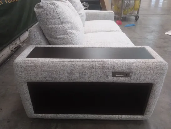 QUALITY BRITISH DESIGNER G PLAN MORLEY 3 SEATER POWER FOOTREST STORAGE UNIT SOFA - LIGHT GREY FABRIC