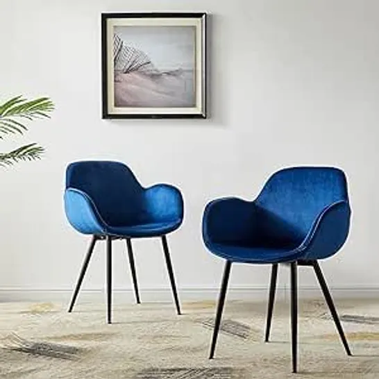 BOXED BLUE VELVET LECHAMP DINING CHAIRS WITH BLACK METAL LEGS - SET OF 2 (1 BOX)