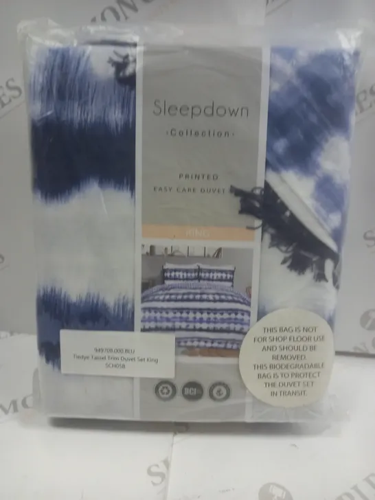 SLEEPDOWN TIE DYE TASSEL BLUE TRIM KINGSIZE DUVET SET