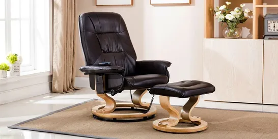 BOXED BROWN LEATHER SWIVEL MASSAGE LEATHER RECLINER CHAIR (1 BOX)