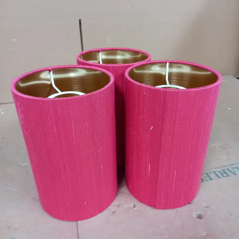 LOT OF 3 RED LIGHT SHADES WITH BRUSHED GOLD INNER SURFACE