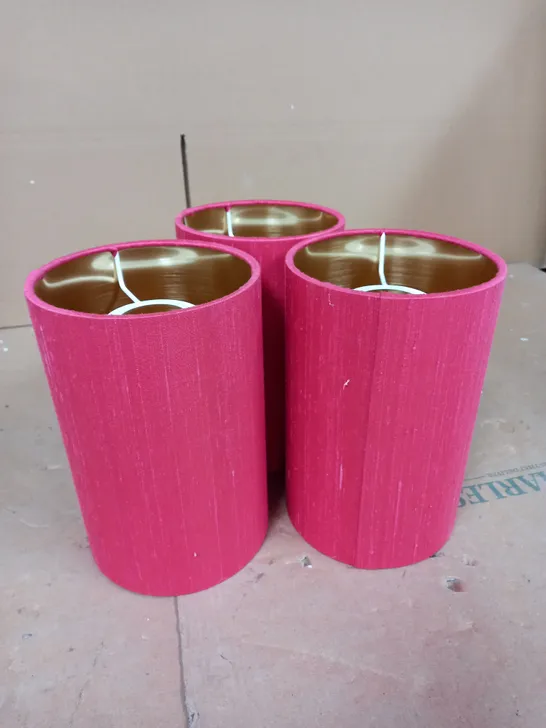 LOT OF 3 RED LIGHT SHADES WITH BRUSHED GOLD INNER SURFACE