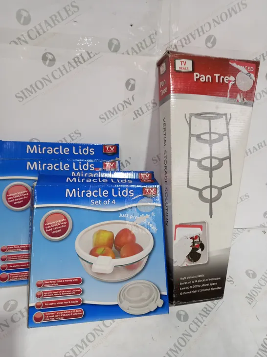 BOXED 2 X MIRACLE LID SETS OF 4, 1 X PAN TREE 