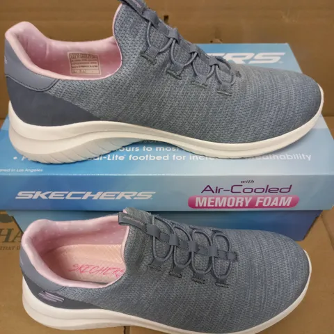 SKECHERS AIR COOLED WITH MEMORY FOAM TRAINERS, GREY & PINK, UK SIZE 7