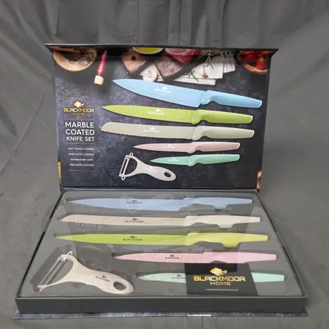 BOXED BLACKMOOR HOME MARBLE COATED KNIFE SET
