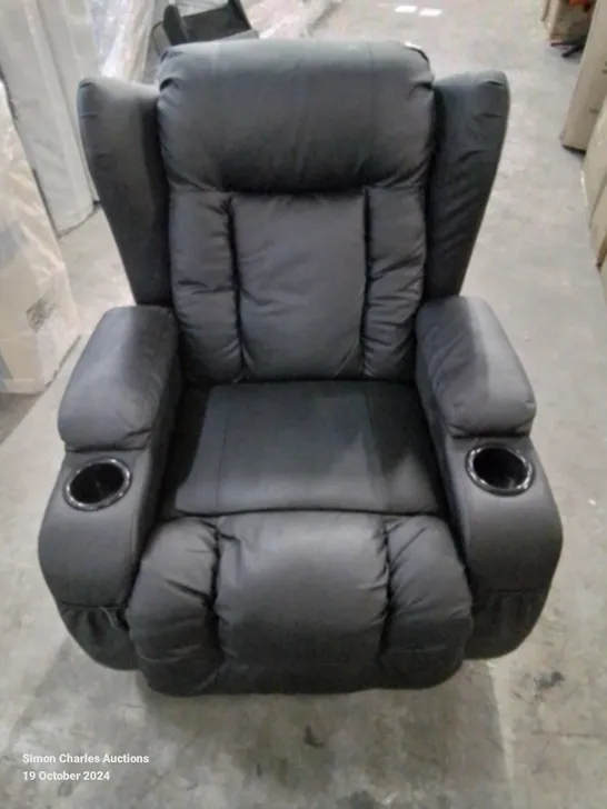 QUALITY BLACK LEATHER UPHOLSTERED ELECTRIC RECLINER (REMOTE MISSING)