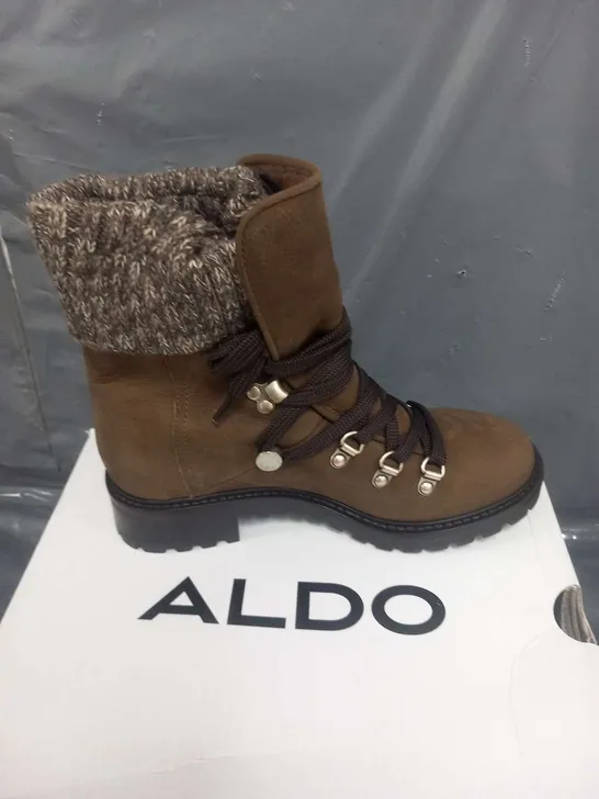 BOXED ALDO MENUDA KHAKI NUBUCK BOOTS SIZE 4