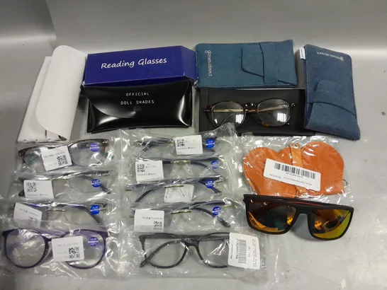 LOT OF ASSORTED GLASSES TO INCLUDE VARIOUS READING GLASSES