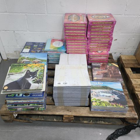 PALLET OF A SIGNIFICANT QUANTITY OF ASSORTED ITEMS TO INCLUDE VARIOUS 2022 CALENDARS, THE BIG FAT QUIZ 2021 QUIZ GAMES AND FOAM FLOOR/CEILING TILES