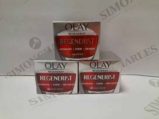 LOT OF 3 ASSORTED OLAY REGENERIST ADVANCED ANTI-AGEING CREAMS TO INCLUDE 2 X 50ML NIGHT CREAM & 1 X 50ML DAY CREAM 