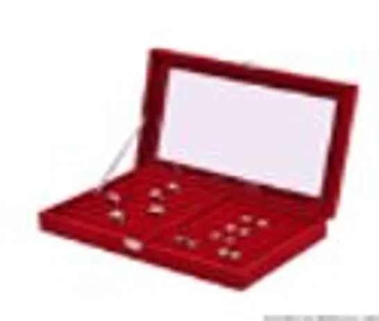 24 PORTABLE VELVET RING BOXES WITH GLASS WINDOW (HALF BIG & SMALL RING ROWS) (SIZE - 29X18X4 CM) - BURGANDY