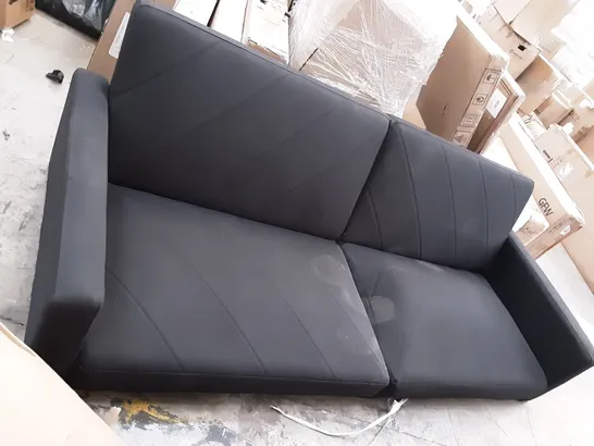 BLACK 2 SEATER CLICK CLACK SOFA BED NO LEGS  - HAS SOME STAINS AND RIPS 