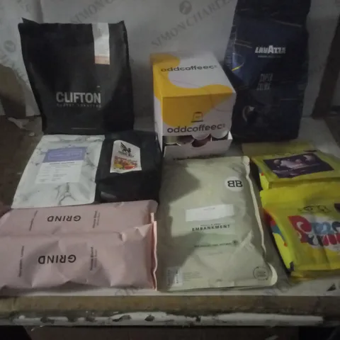 GROUP OF APPROX 10 ASSORTED COFFEE ITEMS TO INCLUDE GRID, LAVAZZA, CLIFTON ETC