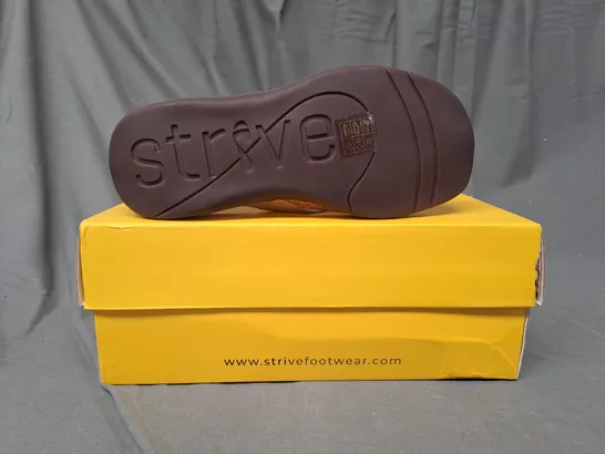 BOXED PAIR OF STRIVE SANDALS IN ALMOND - SIZE 3