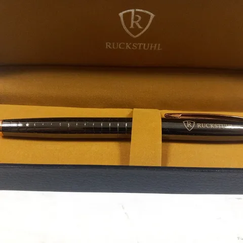 RUCKSTUHL STAINLESS STEEL LUXURY PEN IN GIFT BOX – BLACK & ROSE GOLD COLOUR CASE - HAND ASSEMBLED