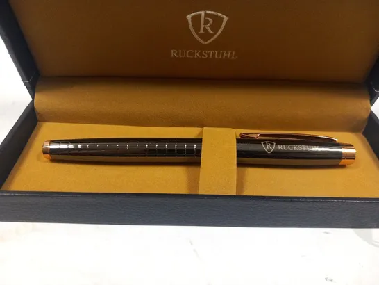 RUCKSTUHL STAINLESS STEEL LUXURY PEN IN GIFT BOX – BLACK & ROSE GOLD COLOUR CASE - HAND ASSEMBLED