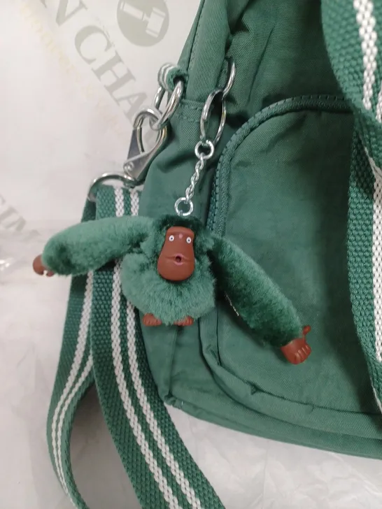 KIPLING LIVE LIGHT MEDIUM CANVAS BAG. MULTIPLE COMPARTMENTS. CUTE GORILLA KEYRING GREEN AND WHITE