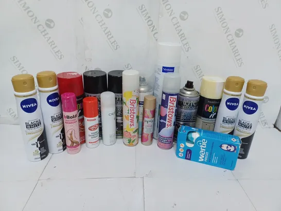 APPROXIMATELY 16 ASSORTED AEROSOLS TO INCLUDE VIRBAC INDOREX DEFENCE SPRAY (500ml), NIVEA BLACK & WHITE INVISIBLE SILKY SMOOTH (250ml), PAINTFACTORY COLOUR IT QUICK DRYING PAINT COTTAGE CREAM (400ml) 