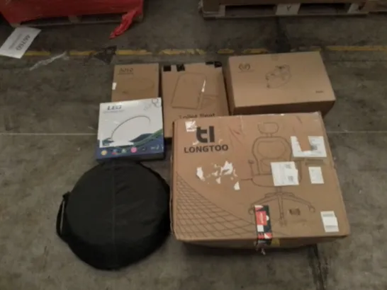 PALLET OF UNPROCESSED ITEMS TO INCLUDE TOILET SEAT, LONGTON DESK CHAIR, AND LED CEILING LIGHT 