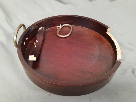 BOXED UNBRANDED WALNUT TRAY W. BRASS HANDLES