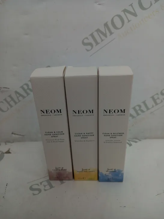 SET OF 3 NEOM CLEAN & HAPPY HAND SANITISER SPRAY 