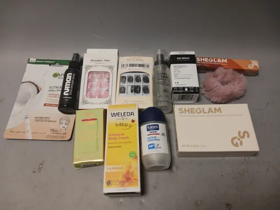 BOX OF APPROXIMATELY 20 COSMETIC ITEMS TO INCLUDE - HYDRATING MIST, PREGNANCY TEST, HAND SOAP, AND PUMPKIN SEED OIL ETC. 