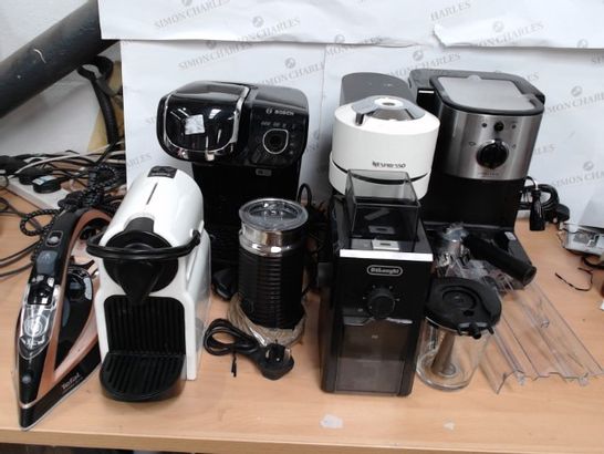 7 ASSORTED HOUSEHOLD APPLIANCES TO INCLUDE JOHN LEWIS COFFEE MACHINE, TEFAL IRON AND BOSC COFFEE MACHINE
