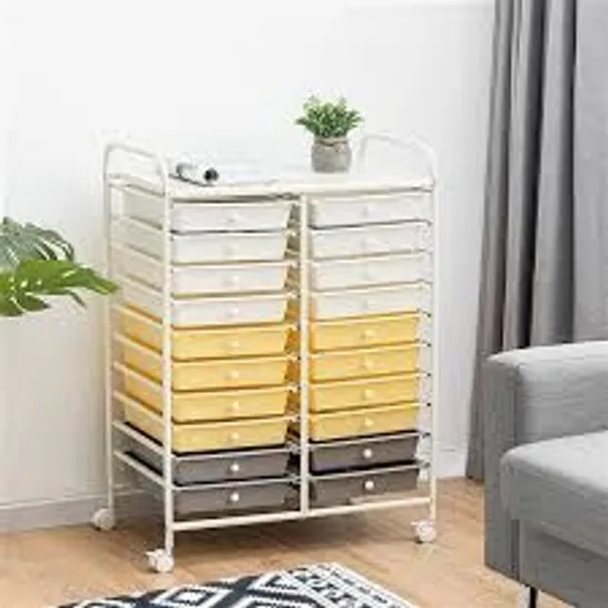 BOXED 20 DRAWERS STORAGE TROLLEY WITH 4 WHEELS FOR BEAUTY SALON - YELLOW