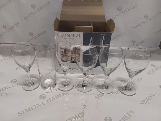 BOX OF 6x ASSORTED WINE/DRINKS GLASSES