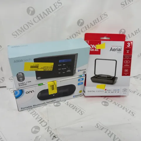 APPROXIMATELY 20 ASSORTED ITEMS TO INCLUDE PORTABLE BLUETOOTH SPEAKER, DAB RADIO, HDTV INDOOR AERIAL ETC. 